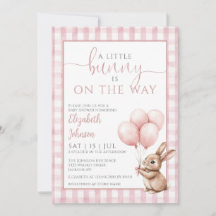 Little Bunny Pink Balloons Girl Baby Dusche Einladung