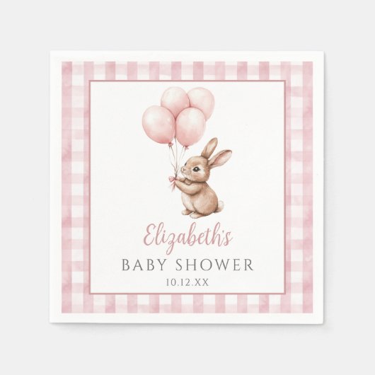 Little Bunny Pink Balloons Girl Baby Dusche Serviette (Vorderseite)