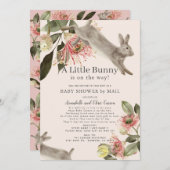 Little Bunny Pink Floral Girl Baby Dusche by Mail Einladung (Vorne/Hinten)