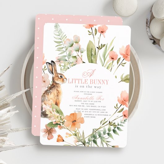 Little Bunny Pink Floral Girl Babydusche Einladung