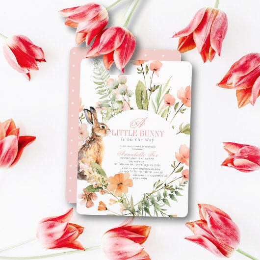 Little Bunny Pink Floral Girl Babydusche Einladung