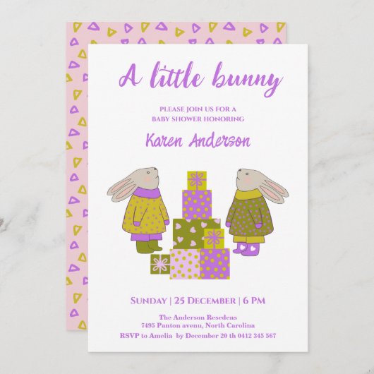 Little Bunny Presents Birthday Baby Shower Einladung (Vorne/Hinten)