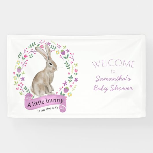 Little Bunny Rabbit und Hübsche Blume Babydusche Banner (Horizontal)