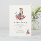 Little Bunny Red Anemone Virtual Baby Dusche Einladung (Stehend Vorderseite)