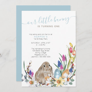 Little Bunny Spring Blume und Rabbit 1. Geburtstag Einladung
