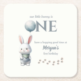 Little Bunny Turning One Blue Boys 1. Geburtstag Rechteckiger Pappuntersetzer