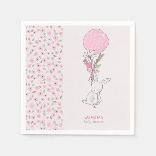 Little Bunny und Balloon Girly Pink Baby Dusche Serviette (Vorderseite)