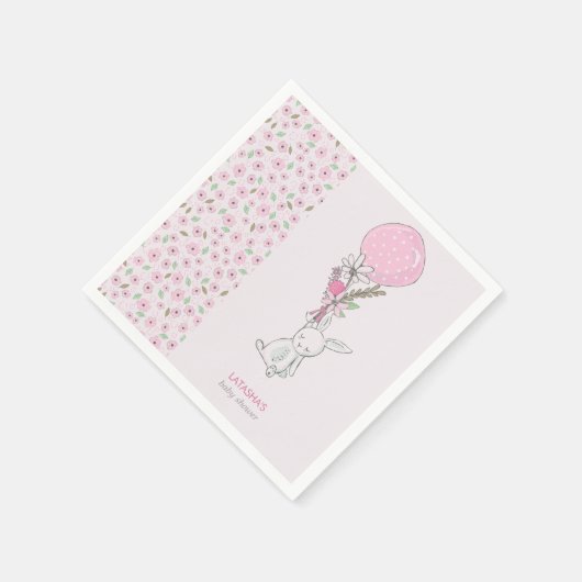 Little Bunny und Balloon Girly Pink Baby Dusche Serviette (Ecke)