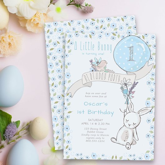Little Bunny und Blue Ballon Irgendein Alter Junge Einladung