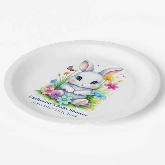 Little Bunny Wildblume Garden Easter Baby Dusche Pappteller (Schrägansicht)