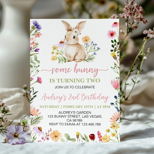 Little Bunny Wildblume Girl Birthday Einladung