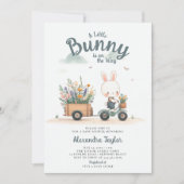 Little Bunny Wildblume Wagon Blue Baby Boy Dusche Einladung (Vorderseite)