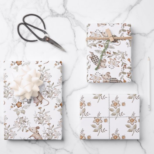 Little Busy Brown Mice Baby Geschenkpapier Set (Vorderseite)