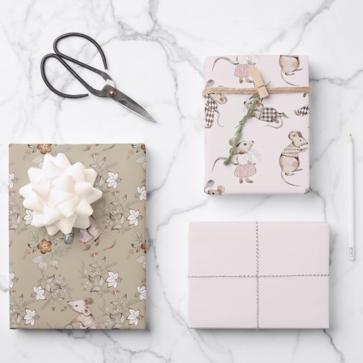 Little Busy Brown Mice Baby Geschenkpapier Set (Vorderseite)