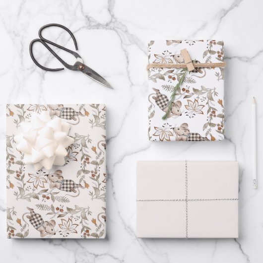 Little Busy Brown Mice Baby Geschenkpapier Set (Vorderseite)