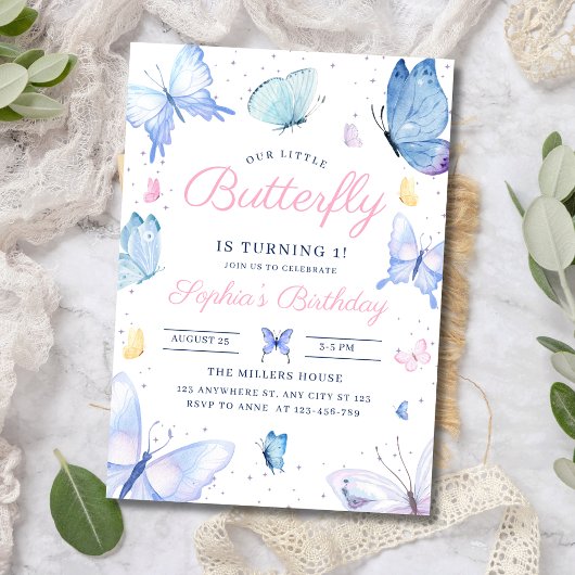 Little Butterfly 1. Geburtstag Lila Schmetterling Einladung