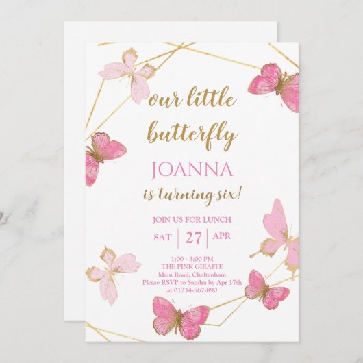 Little Butterfly Birthday Invite Einladung (Vorne/Hinten)