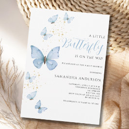Little Butterfly Blue Boy Baby Dusche Einladung