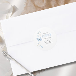 Little Butterfly Blue Boy Watercolor Babydusche Runder Aufkleber