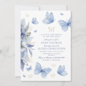 Little Butterfly Blue Flowers Junge Babydusche Einladung (Vorderseite)