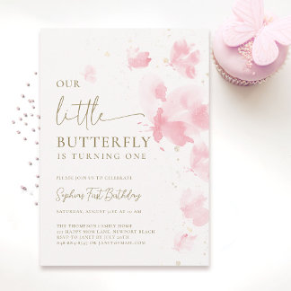 Little Butterfly Blush Wasserfarbe 1. Geburtstag Einladung