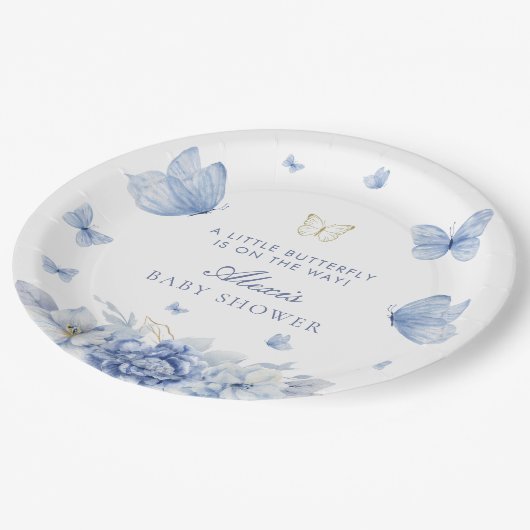 Little Butterfly Boy Baby Dusche Pappteller (Schrägansicht)