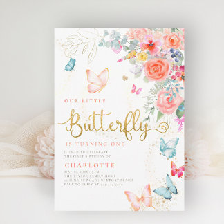 Little Butterfly Bright Garden Girl Birthday Party Einladung