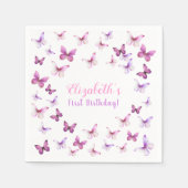 Little Butterfly First Birthday Baby Girl Serviette (Vorderseite)