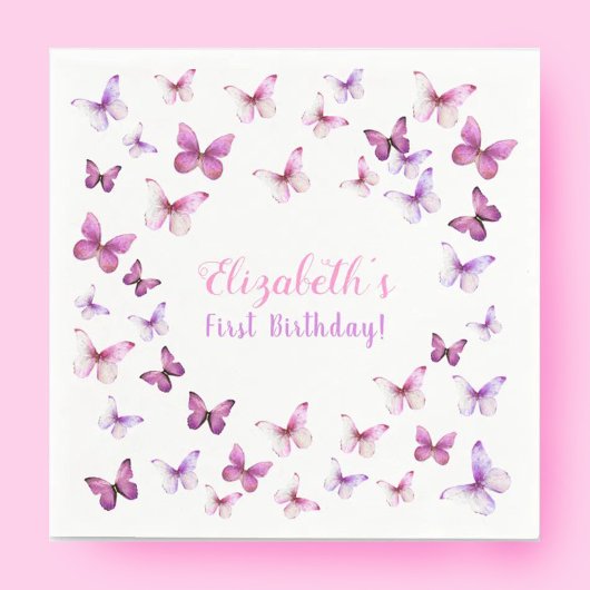 Little Butterfly First Birthday Baby Girl Serviette