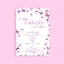 Little Butterfly First Birthday Pink Girl