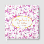 Little Butterfly First Birthday Pink Girl Gold Gästebuch (Vorderseite)