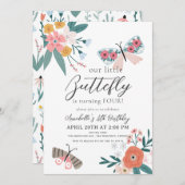 Little Butterfly Floral Girl Geburtstag Einladung (Vorne/Hinten)