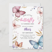 Little Butterfly Girl's 1. Geburtstag Einladung (Vorderseite)