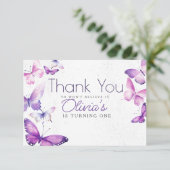 Little Butterfly Girls 1. Geburtstag Party Dankeskarte (Stehend Vorderseite)