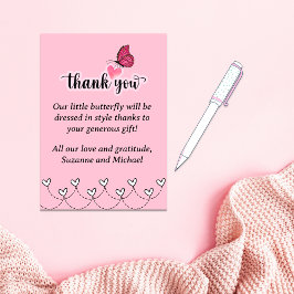 Little Butterfly Hearts Girl Baby Dusche Dankeskarte