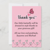 Little Butterfly Hearts Girl Baby Dusche Dankeskarte (Vorderseite)