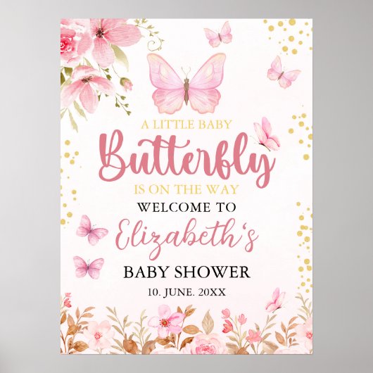Little Butterfly is on the Way, Baby Shower Girl Poster (Vorne)