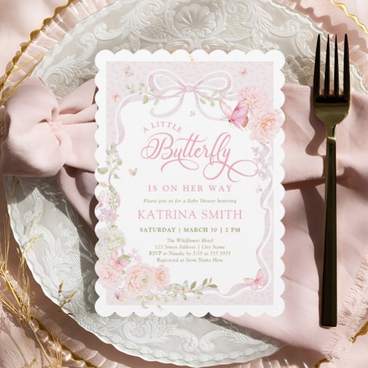 Little Butterfly Pink Baby Shower Invitation Einladung