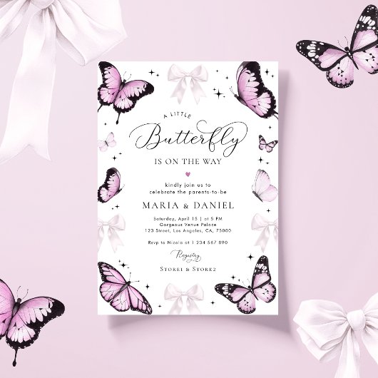 Little Butterfly Pink Bow Girl Baby Dusche Einladung
