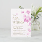 Little Butterfly Pink Budget 1. Geburtstag Einladung (Stehend Vorderseite)