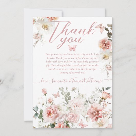 Little Butterfly Pink Floral Baby Girl Dusche Dankeskarte (Vorderseite)