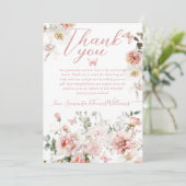 Little Butterfly Pink Floral Baby Girl Dusche Dankeskarte (Stehend Vorderseite)