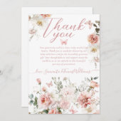 Little Butterfly Pink Floral Baby Girl Dusche Dankeskarte (Vorne/Hinten)