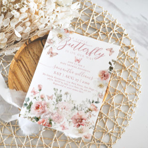 Little Butterfly Pink Floral Baby Girl Dusche Einladung