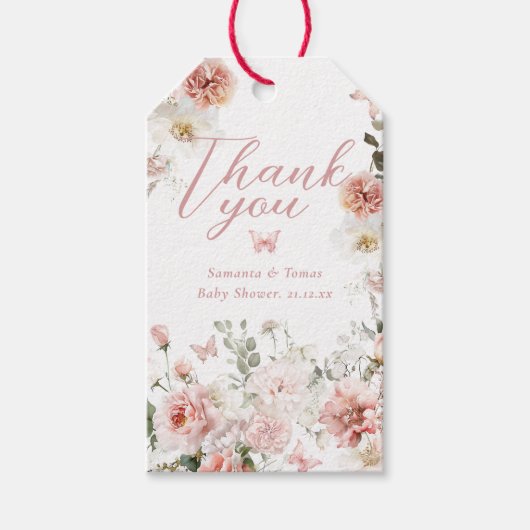 Little Butterfly Pink Floral Baby Girl Dusche Geschenkanhänger (Vorderseite)