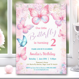 Little Butterfly Pink Floral Summer Girl Geburtsta Einladung