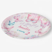 Little Butterfly Pink Floral Summer Girl Geburtsta Pappteller (Schrägansicht)
