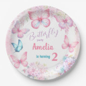 Little Butterfly Pink Floral Summer Girl Geburtsta Pappteller (Vorderseite)
