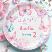 Little Butterfly Pink Floral Summer Girl Geburtsta Pappteller