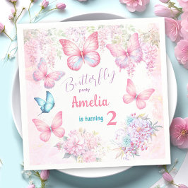 Little Butterfly Pink Floral Summer Girl Geburtsta Serviette